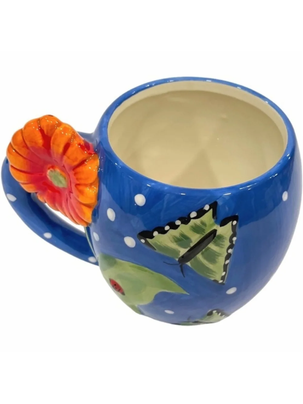 PIER 1 Imports Flower Butterfly Ladybug Mug Cup 3 Dimensional Blue Oversized